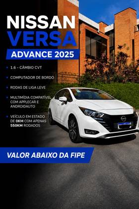 NISSAN VERSA 1.6 16V FLEX ADVANCE XTRONIC NISSAN VERSA 1.6 16V FLEX ADVANCE XTRONIC